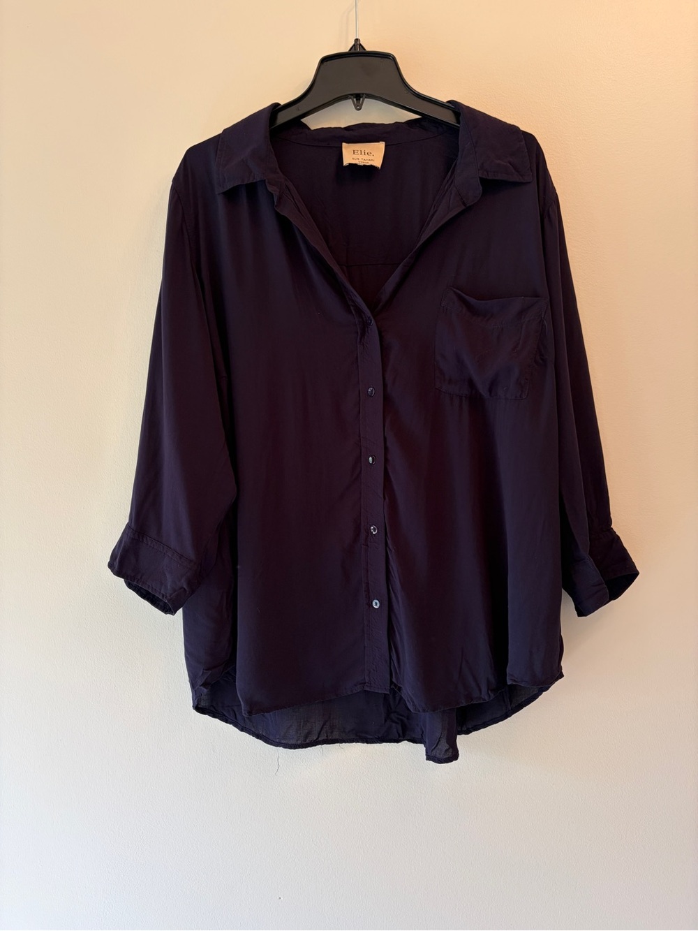 Elie Tahari Navy Button-Up Blouse